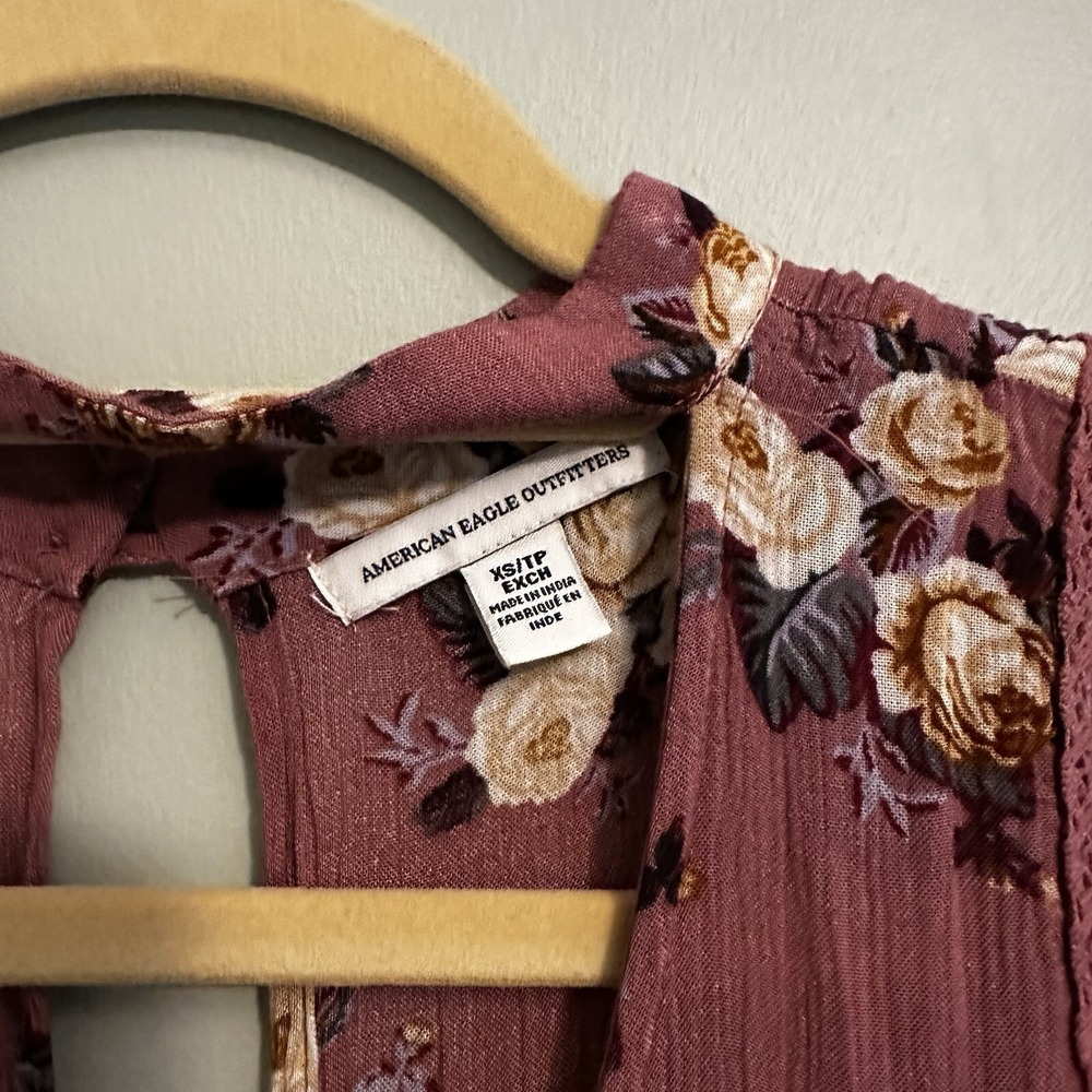 American Eagle Outfitters XS Pink Floral Baby Doll Choker Top Vintage Y2K - Picture 2 of 5